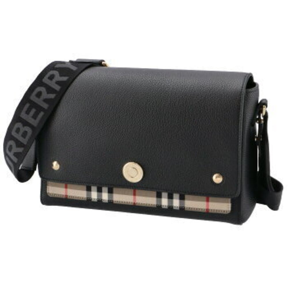 Burberry Notebook Shoulder Bag Leather Check Black